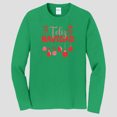 Adult Long Sleeve Shirt - Winter Holidays - Feliz Festive - Red Thumbnail