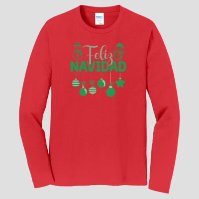 Adult Long Sleeve Shirt - Winter Holidays - Feliz Festive - Green Thumbnail